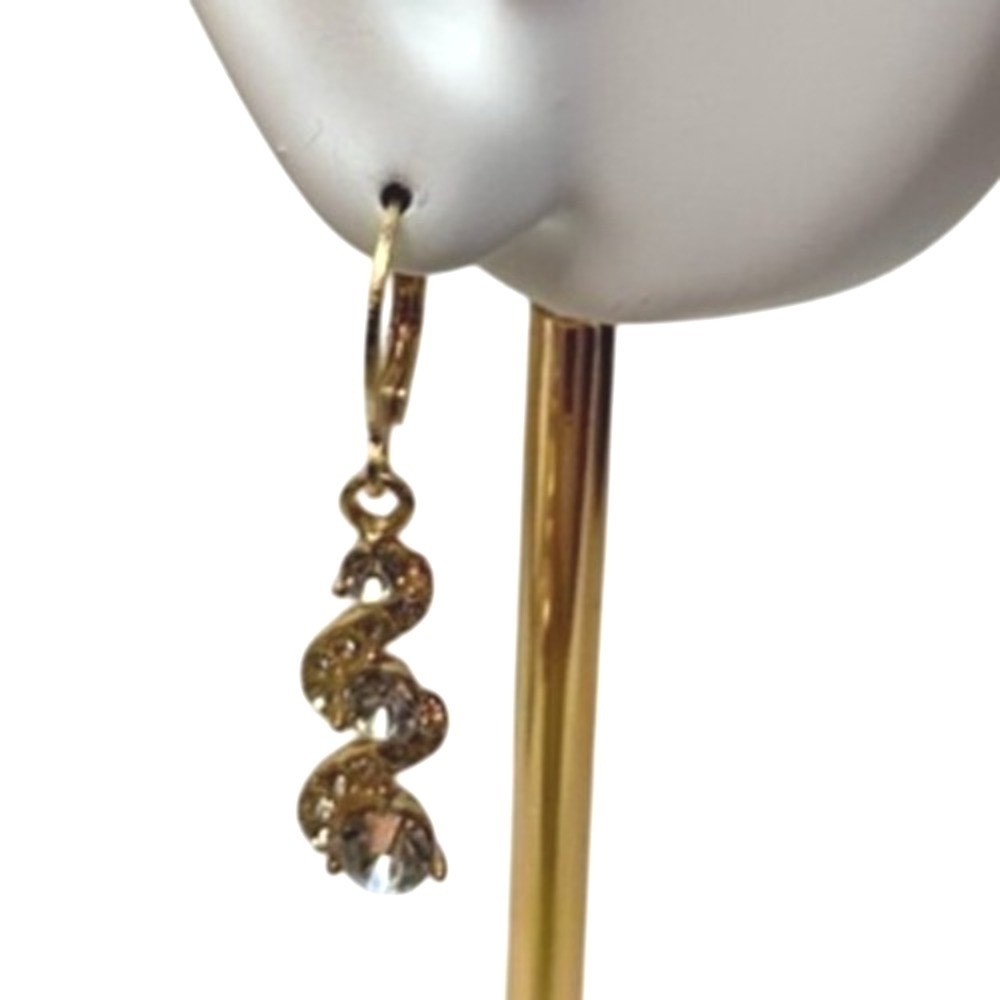 Snake Dangle Earrings Rhinestone Gold Tone Lever Back Drop‎ Earrings